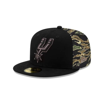 Black San Antonio Spurs Hat - New Era NBA Camo Panel 59FIFTY Fitted Caps USA2941675